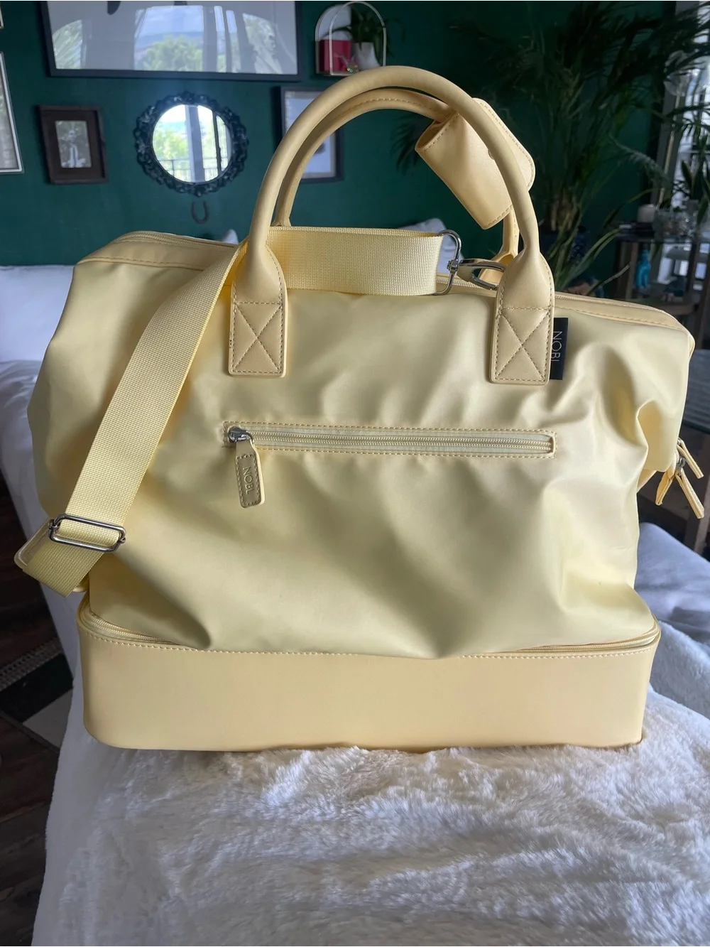 Nobl Cream butter Yellow Travel Duffel Bag with Adjustable Shoulder Strap